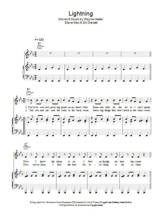 The Wanted Lightning sheet music notes and chords arranged for Piano, Vocal & Guitar Chords