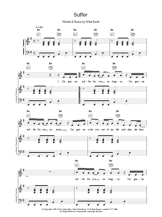 The Waterboys Suffer sheet music notes and chords arranged for Piano, Vocal & Guitar Chords