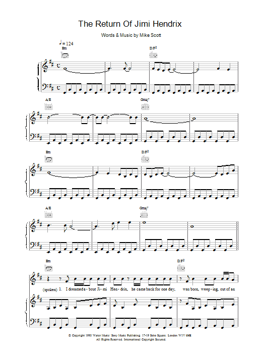 The Waterboys The Return Of Jimi Hendrix sheet music notes and chords arranged for Piano, Vocal & Guitar Chords