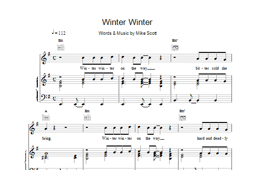 The Waterboys Winter Winter sheet music notes and chords arranged for Piano, Vocal & Guitar Chords