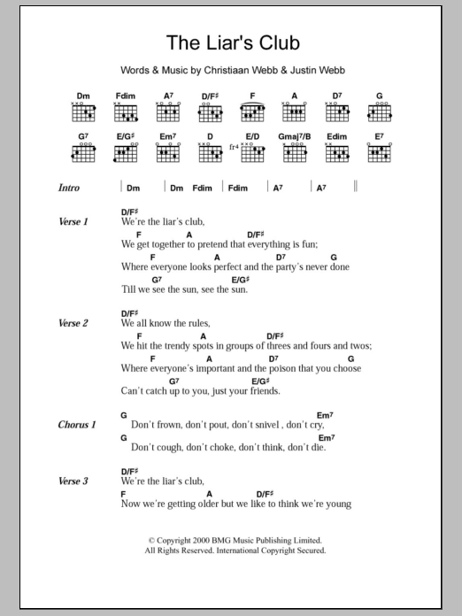The Webb Brothers The Liar's Club sheet music notes and chords arranged for Guitar Chords/Lyrics