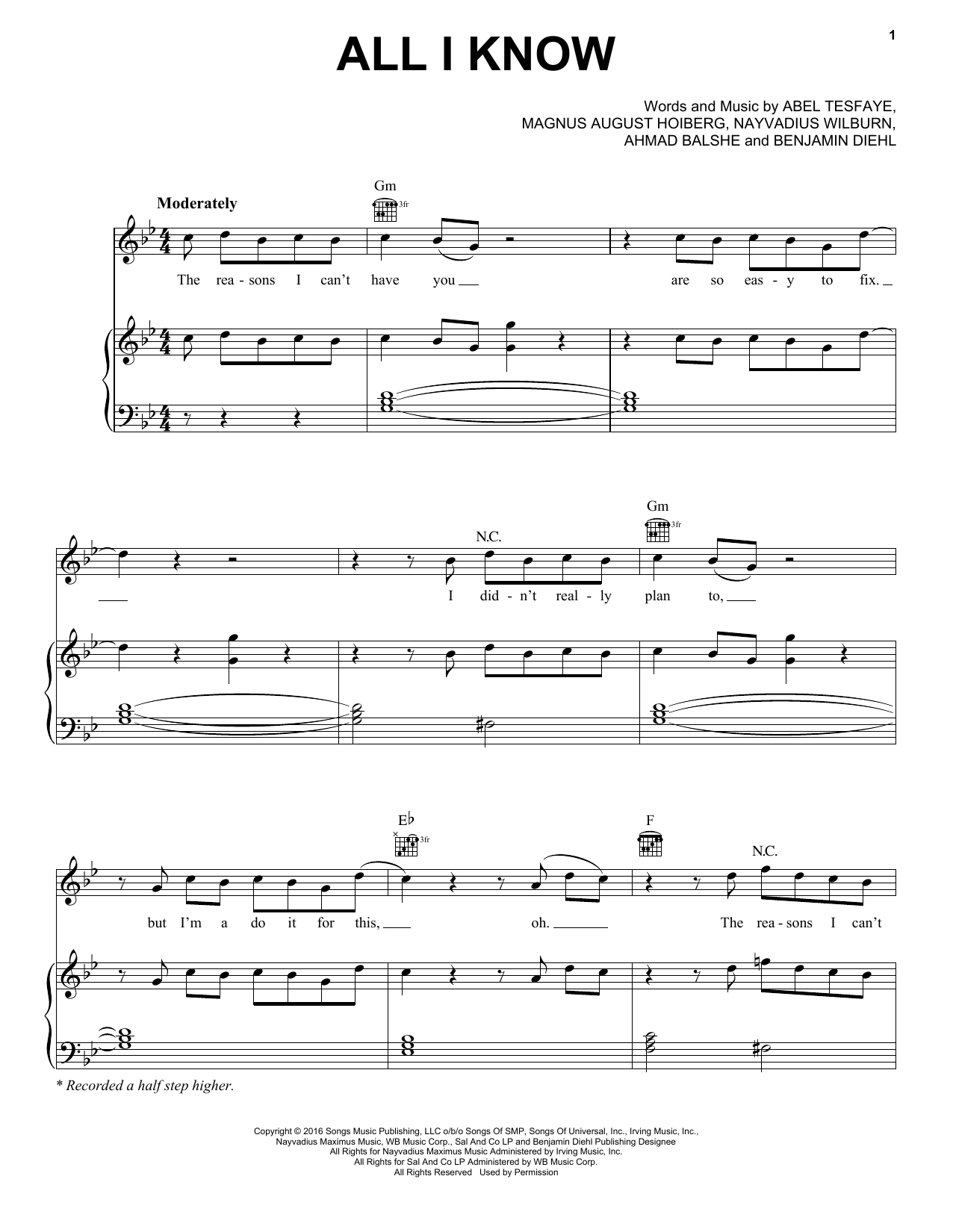 The Weeknd All I Know sheet music notes and chords arranged for Piano, Vocal & Guitar Chords (Right-Hand Melody)