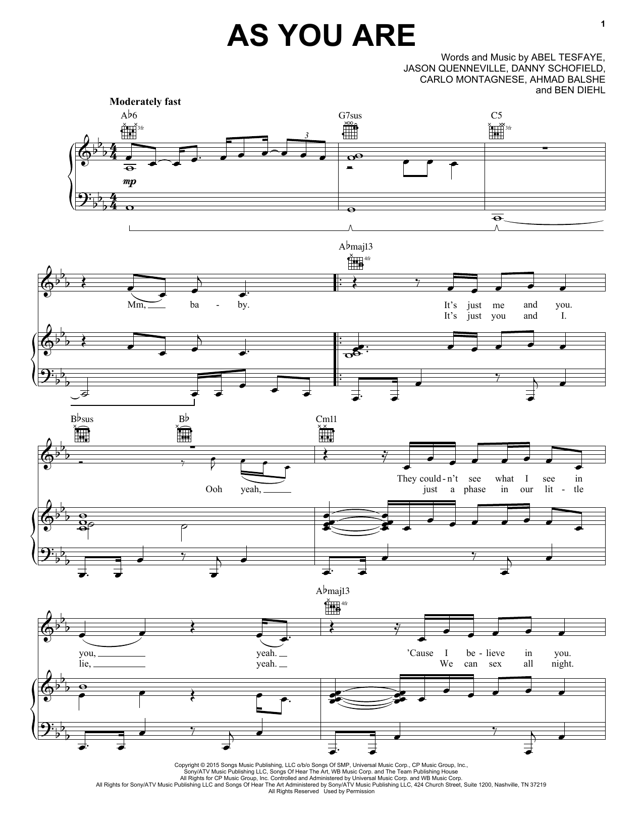 The Weeknd As You Are sheet music notes and chords arranged for Piano, Vocal & Guitar Chords (Right-Hand Melody)