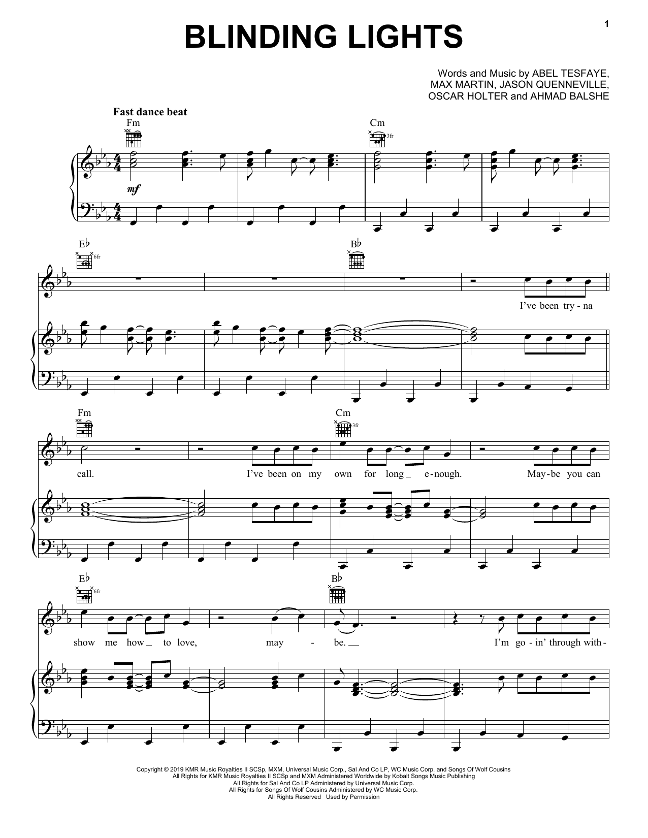 The Weeknd Blinding Lights sheet music notes and chords arranged for Piano, Vocal & Guitar Chords (Right-Hand Melody)