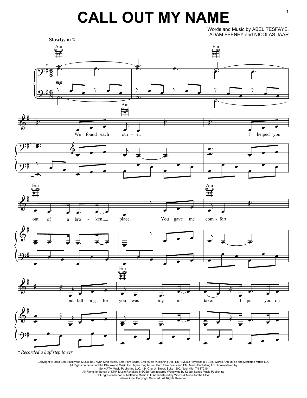 The Weeknd Call Out My Name sheet music notes and chords arranged for Easy Guitar Tab