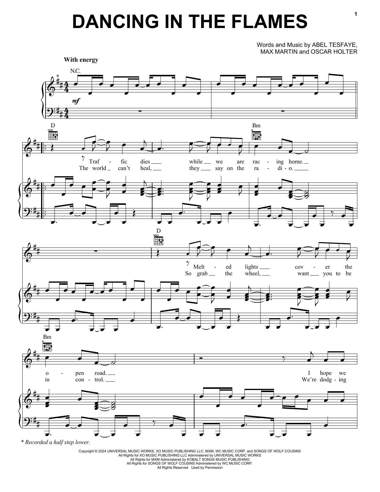 The Weeknd Dancing In The Flames sheet music notes and chords arranged for Piano, Vocal & Guitar Chords (Right-Hand Melody)