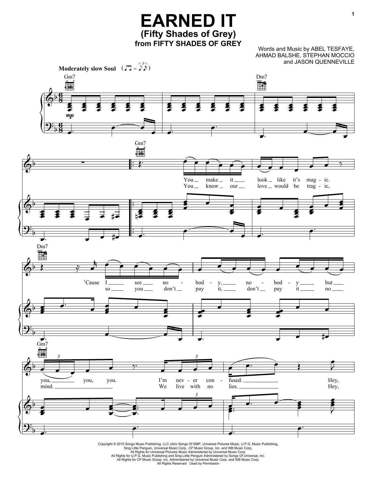 The Weeknd Earned It (Fifty Shades Of Grey) sheet music notes and chords arranged for Piano, Vocal & Guitar Chords (Right-Hand Melody)