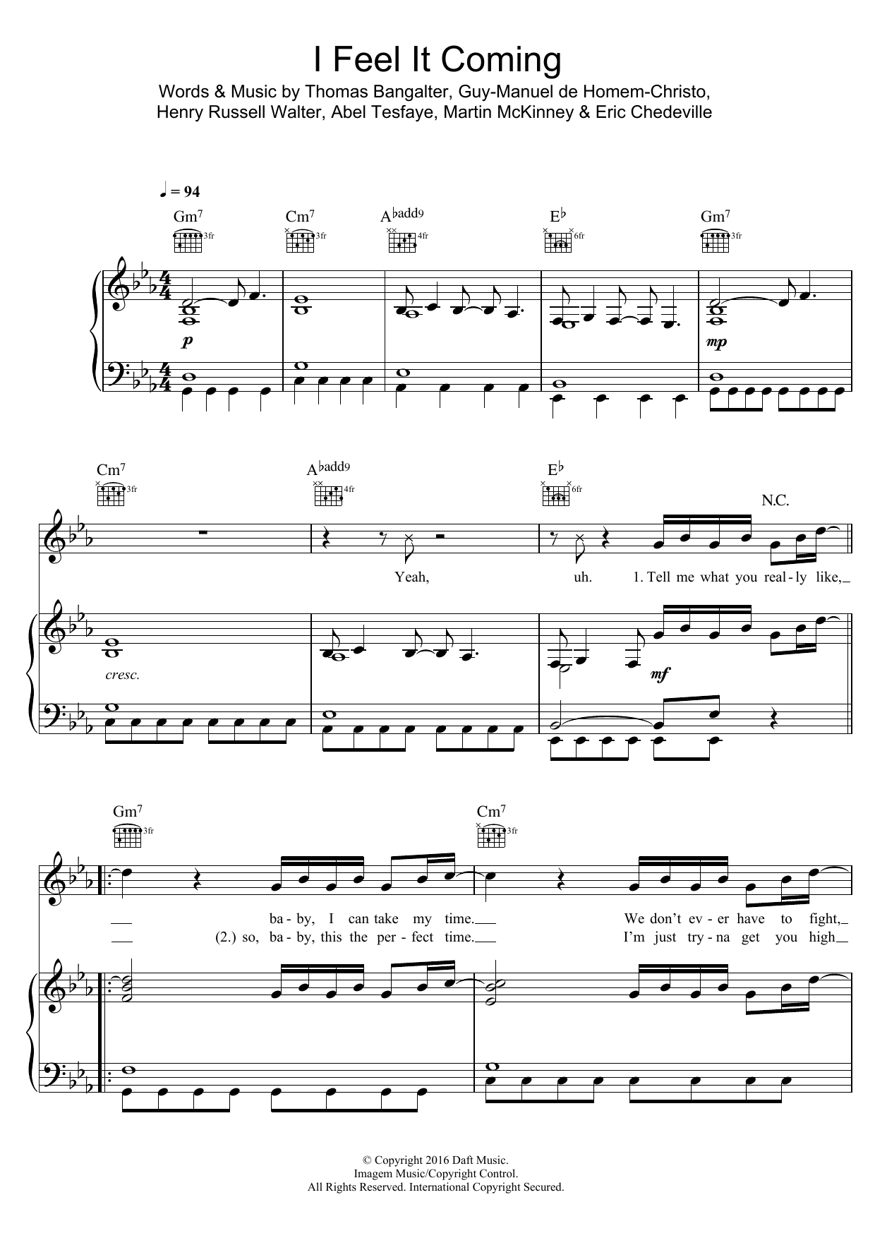 The Weeknd I Feel It Coming (featuring Daft Punk) sheet music notes and chords arranged for Piano, Vocal & Guitar Chords