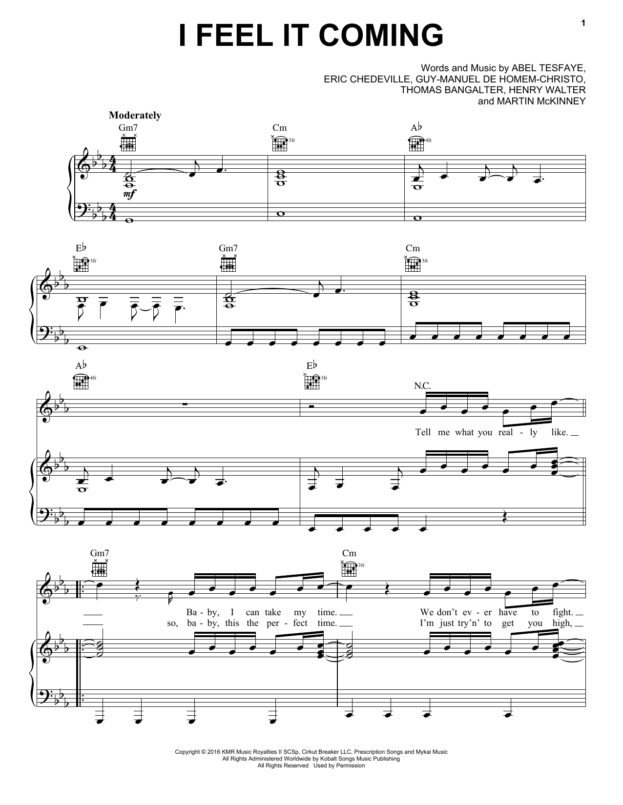 The Weeknd I Feel It Coming sheet music notes and chords arranged for Piano, Vocal & Guitar Chords (Right-Hand Melody)