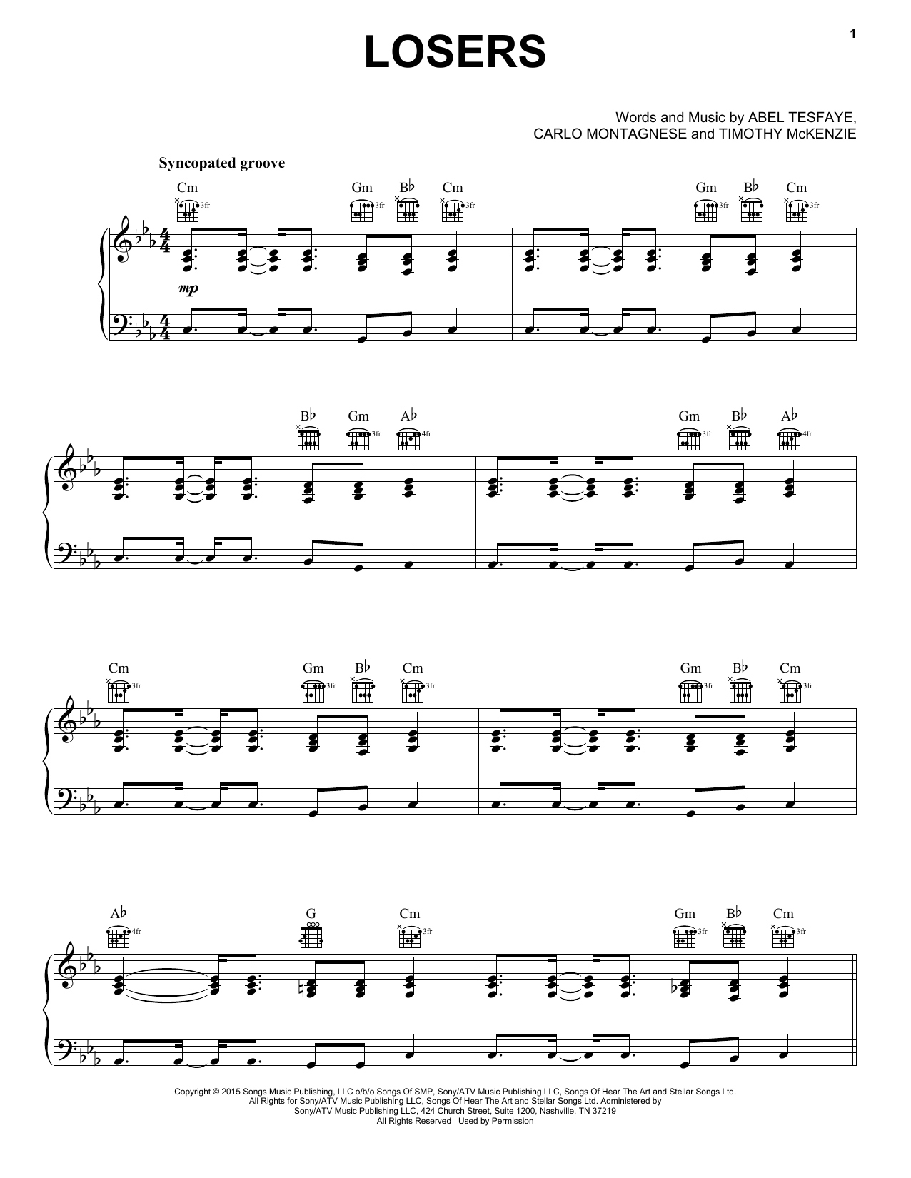 The Weeknd Losers sheet music notes and chords arranged for Piano, Vocal & Guitar Chords (Right-Hand Melody)