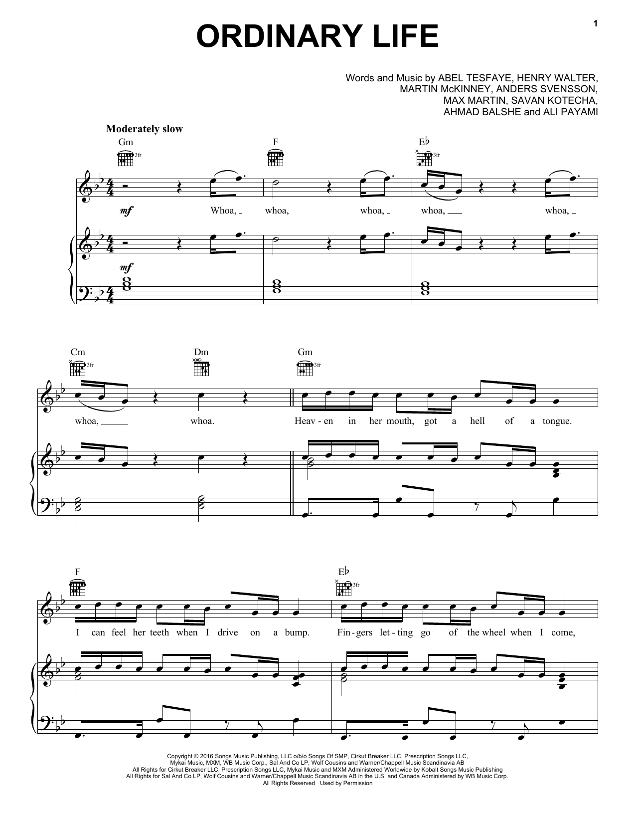 The Weeknd Ordinary Life sheet music notes and chords arranged for Piano, Vocal & Guitar Chords (Right-Hand Melody)