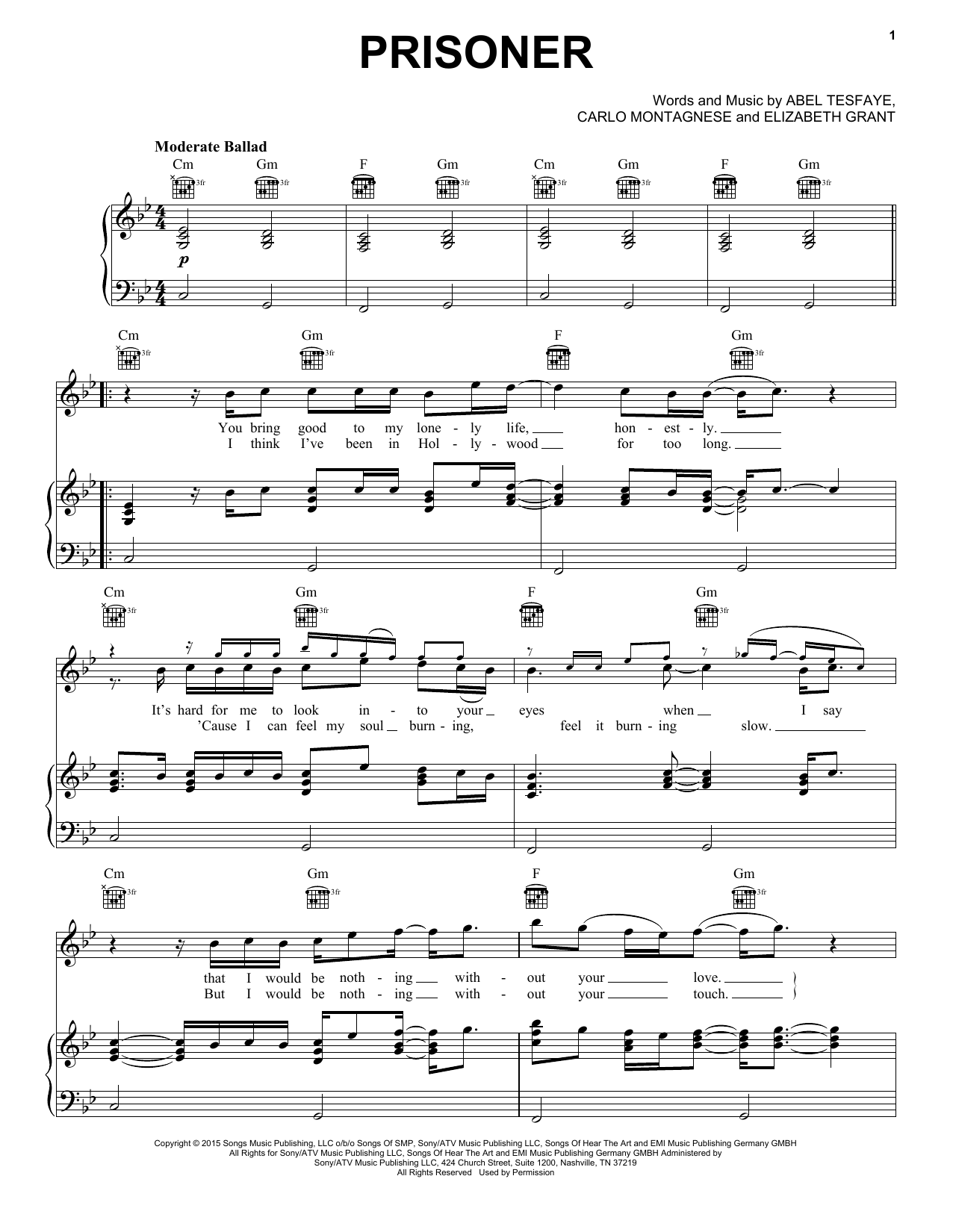The Weeknd Prisoner sheet music notes and chords arranged for Piano, Vocal & Guitar Chords (Right-Hand Melody)