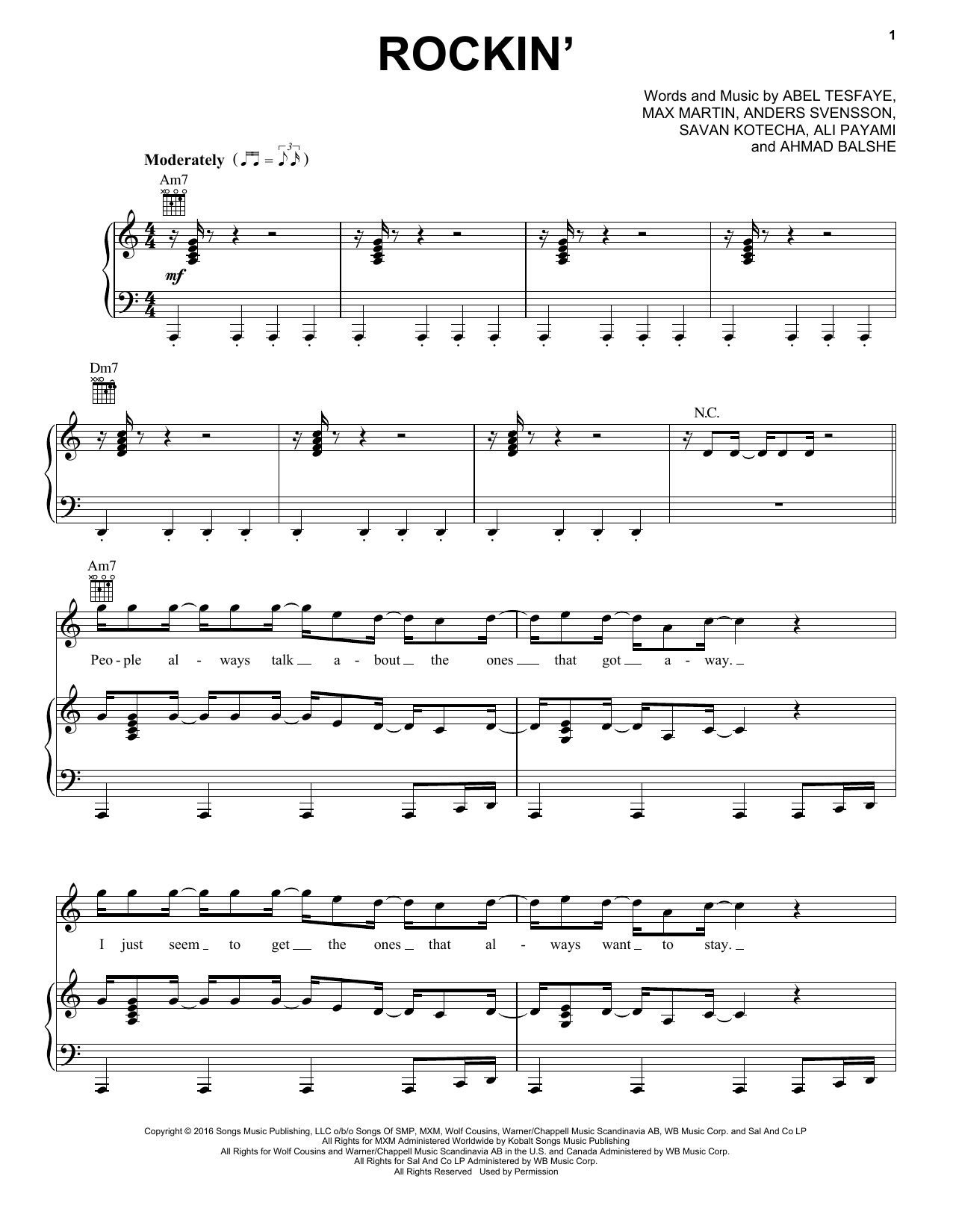 The Weeknd Rockin' sheet music notes and chords arranged for Piano, Vocal & Guitar Chords (Right-Hand Melody)