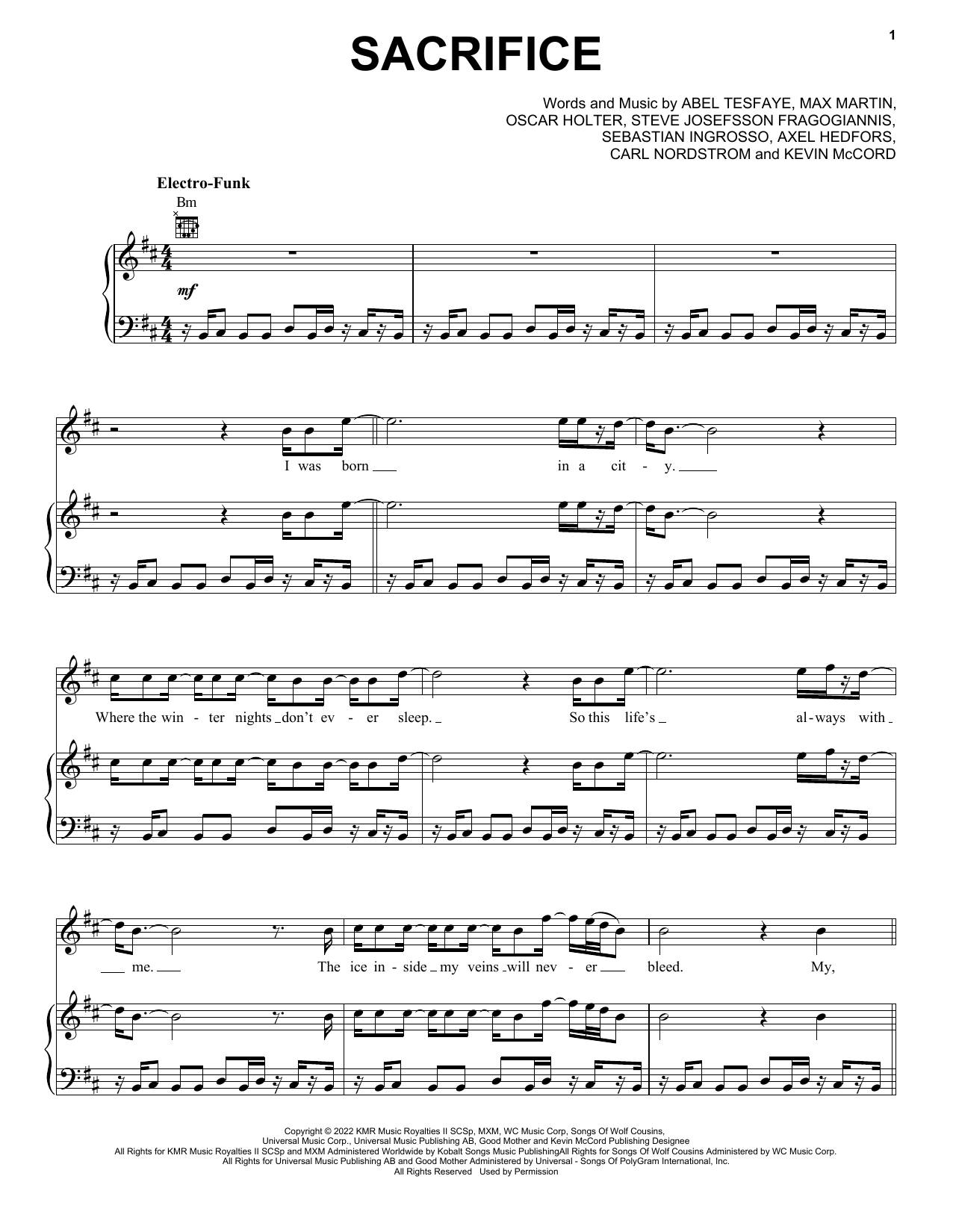 The Weeknd Sacrifice sheet music notes and chords arranged for Piano, Vocal & Guitar Chords (Right-Hand Melody)