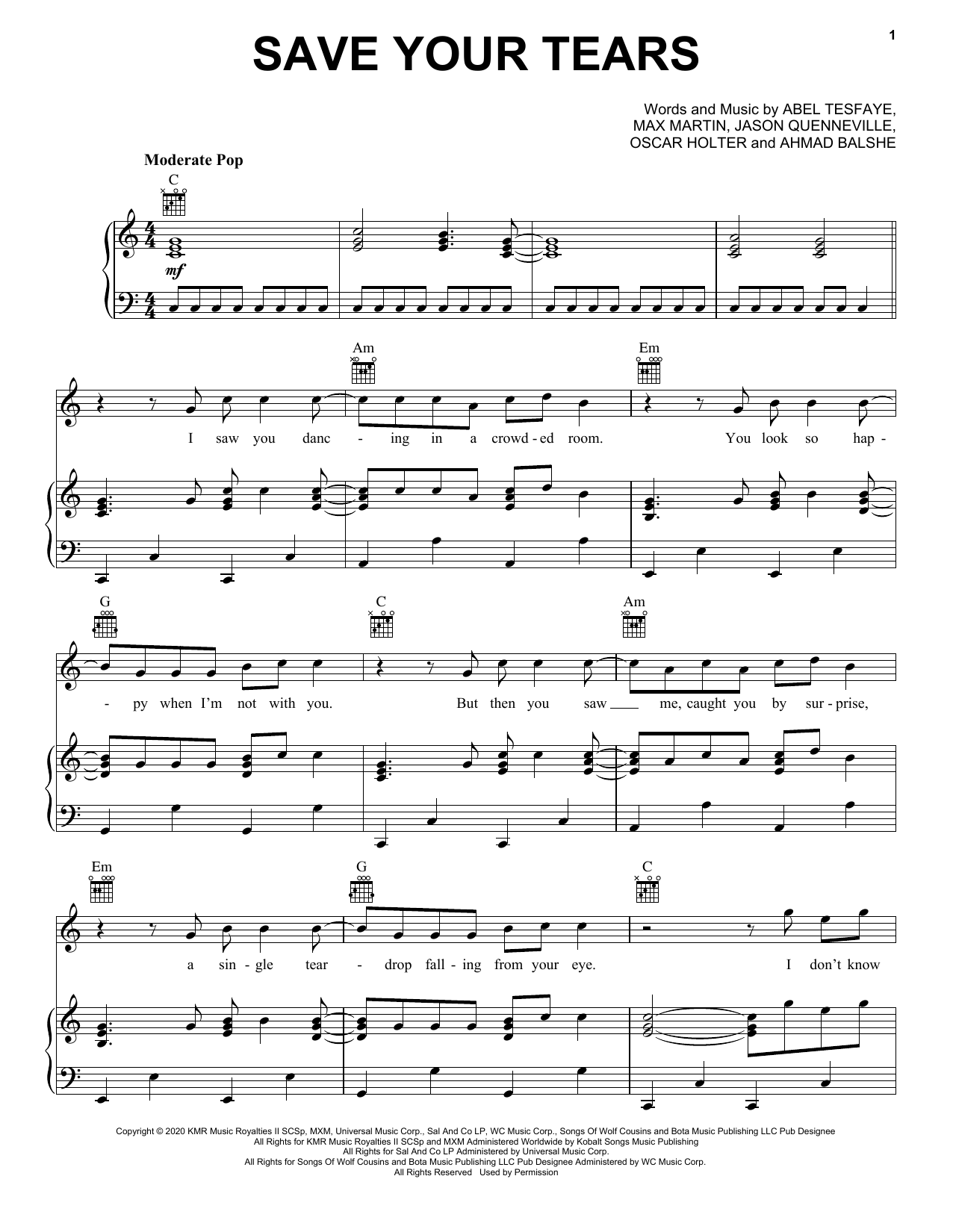 The Weeknd Save Your Tears sheet music notes and chords arranged for Ukulele