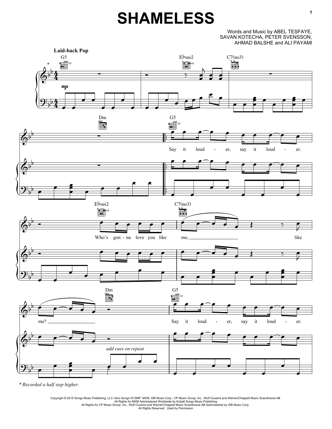 The Weeknd Shameless sheet music notes and chords arranged for Piano, Vocal & Guitar Chords (Right-Hand Melody)