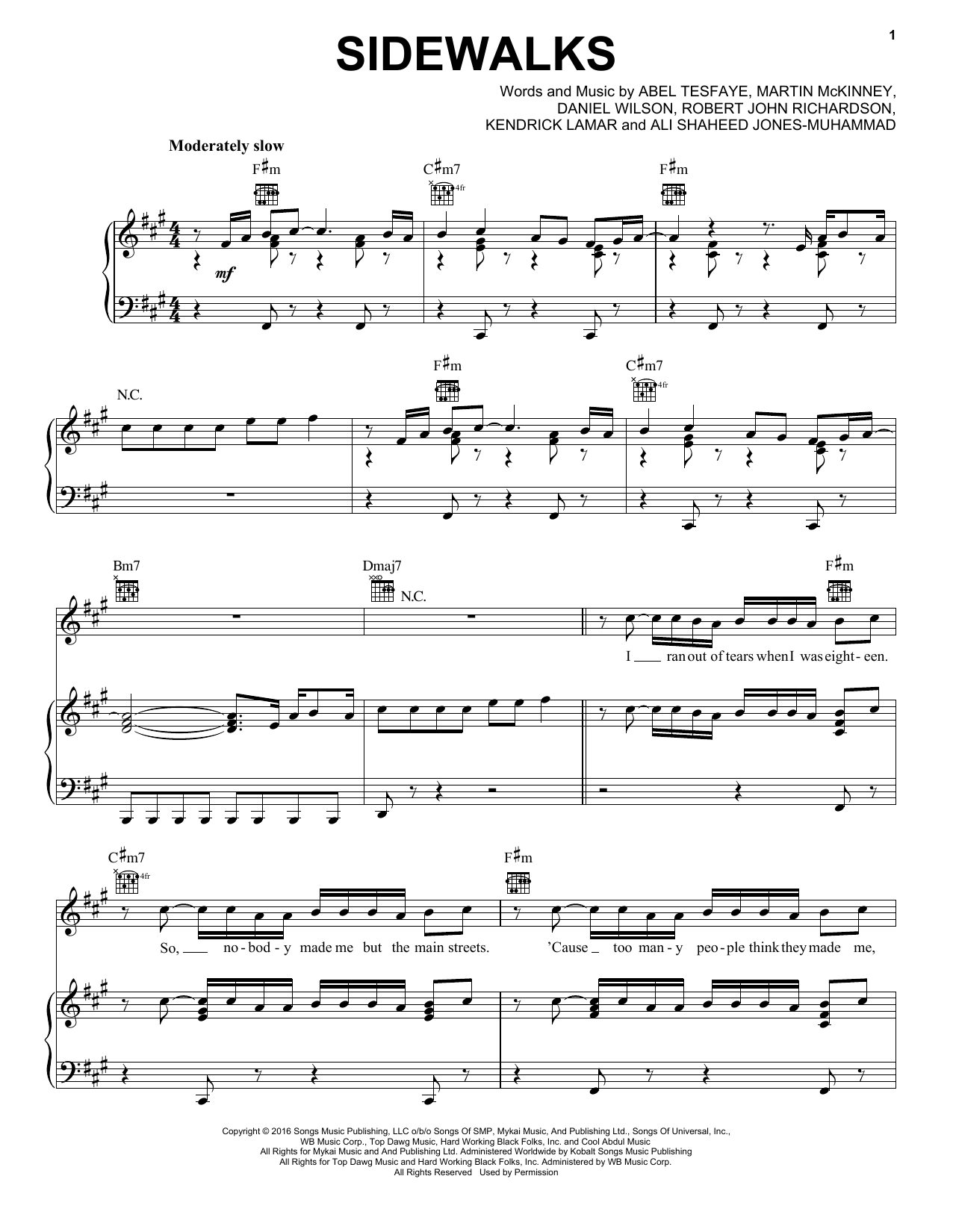 The Weeknd Sidewalks sheet music notes and chords arranged for Piano, Vocal & Guitar Chords (Right-Hand Melody)