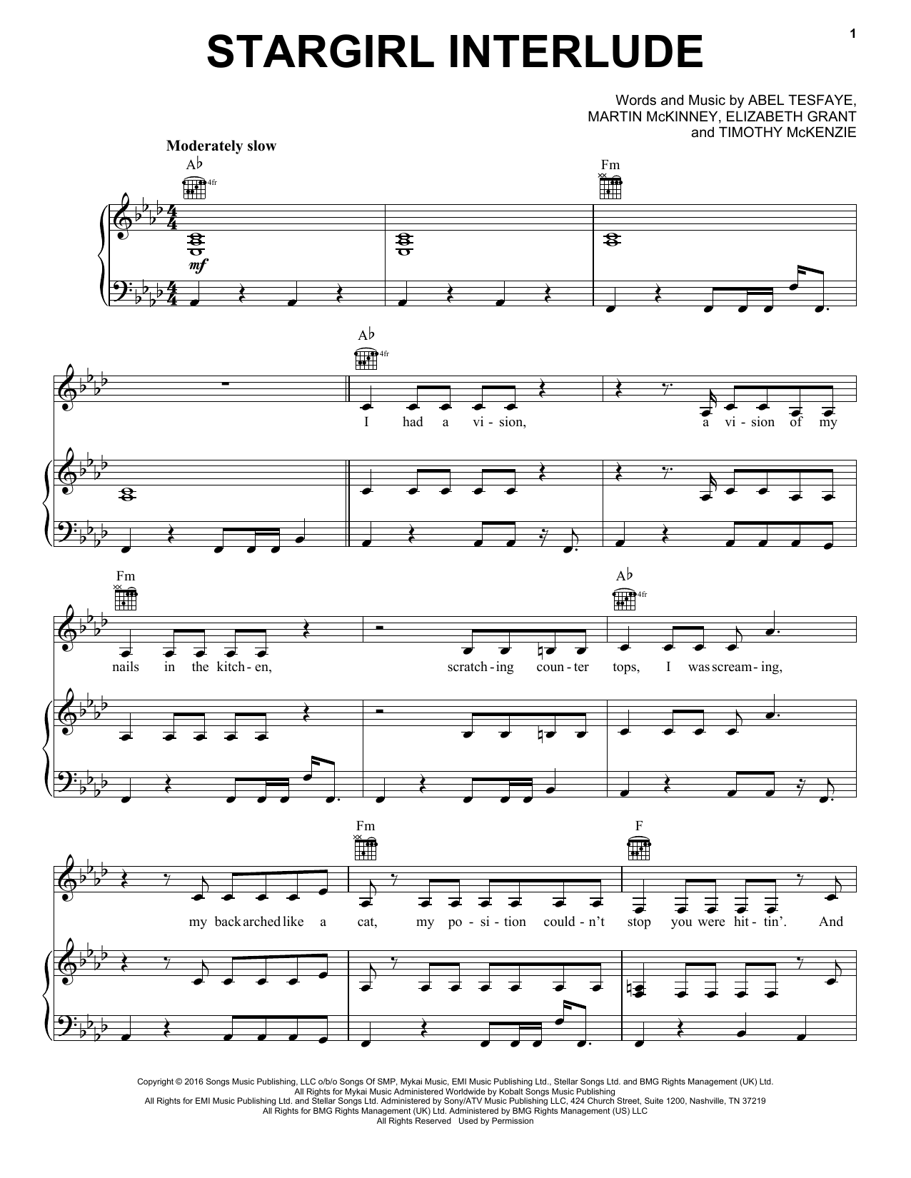 The Weeknd Stargirl Interlude sheet music notes and chords arranged for Piano, Vocal & Guitar Chords (Right-Hand Melody)