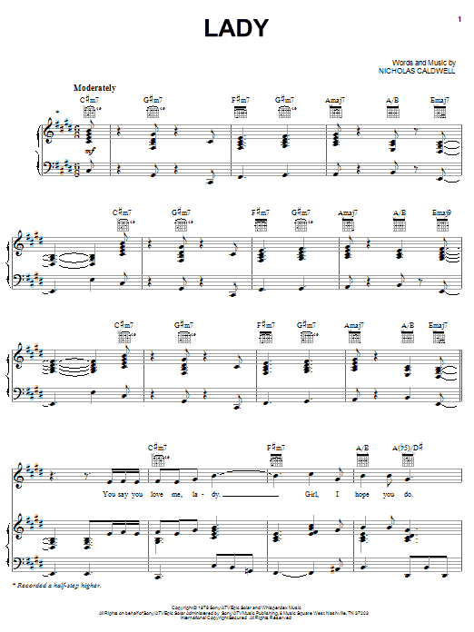 The Whispers Lady sheet music notes and chords arranged for Piano, Vocal & Guitar Chords (Right-Hand Melody)
