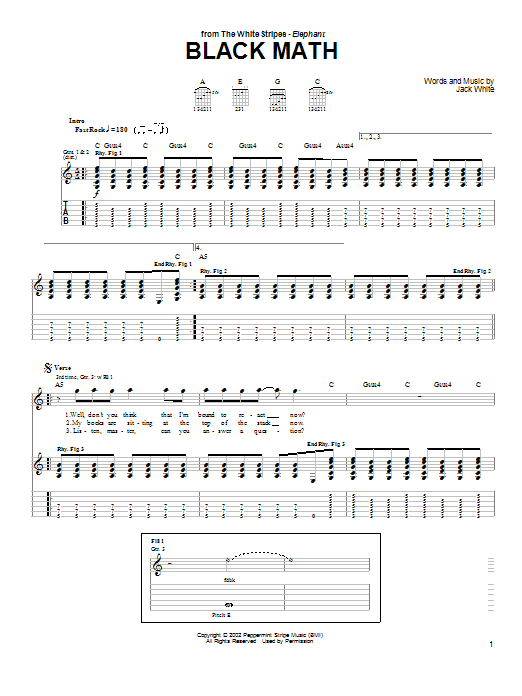 The White Stripes Black Math sheet music notes and chords arranged for Guitar Tab