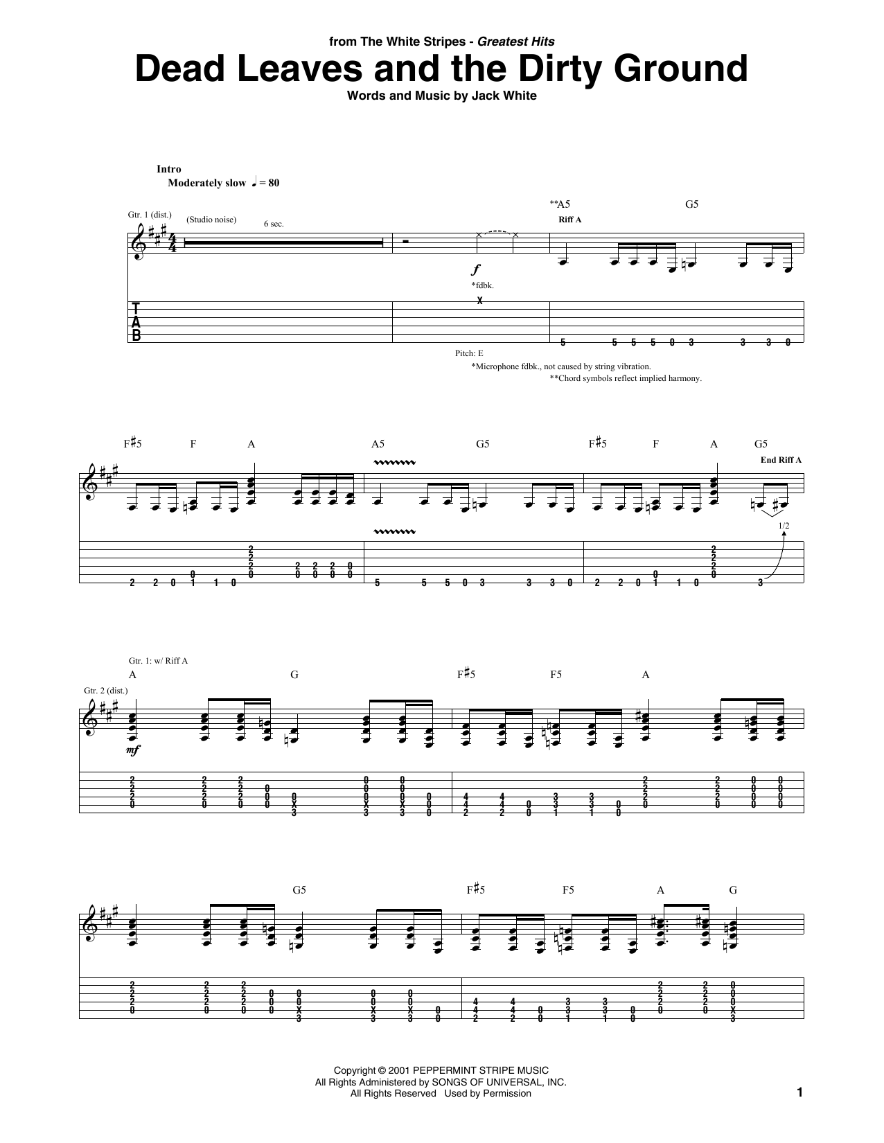 The White Stripes Dead Leaves And The Dirty Ground sheet music notes and chords arranged for Guitar Tab