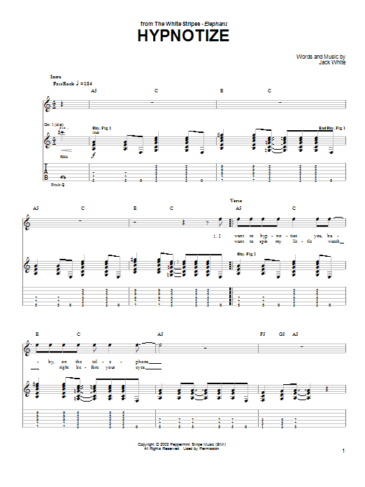 The White Stripes Hypnotize sheet music notes and chords arranged for Guitar Tab