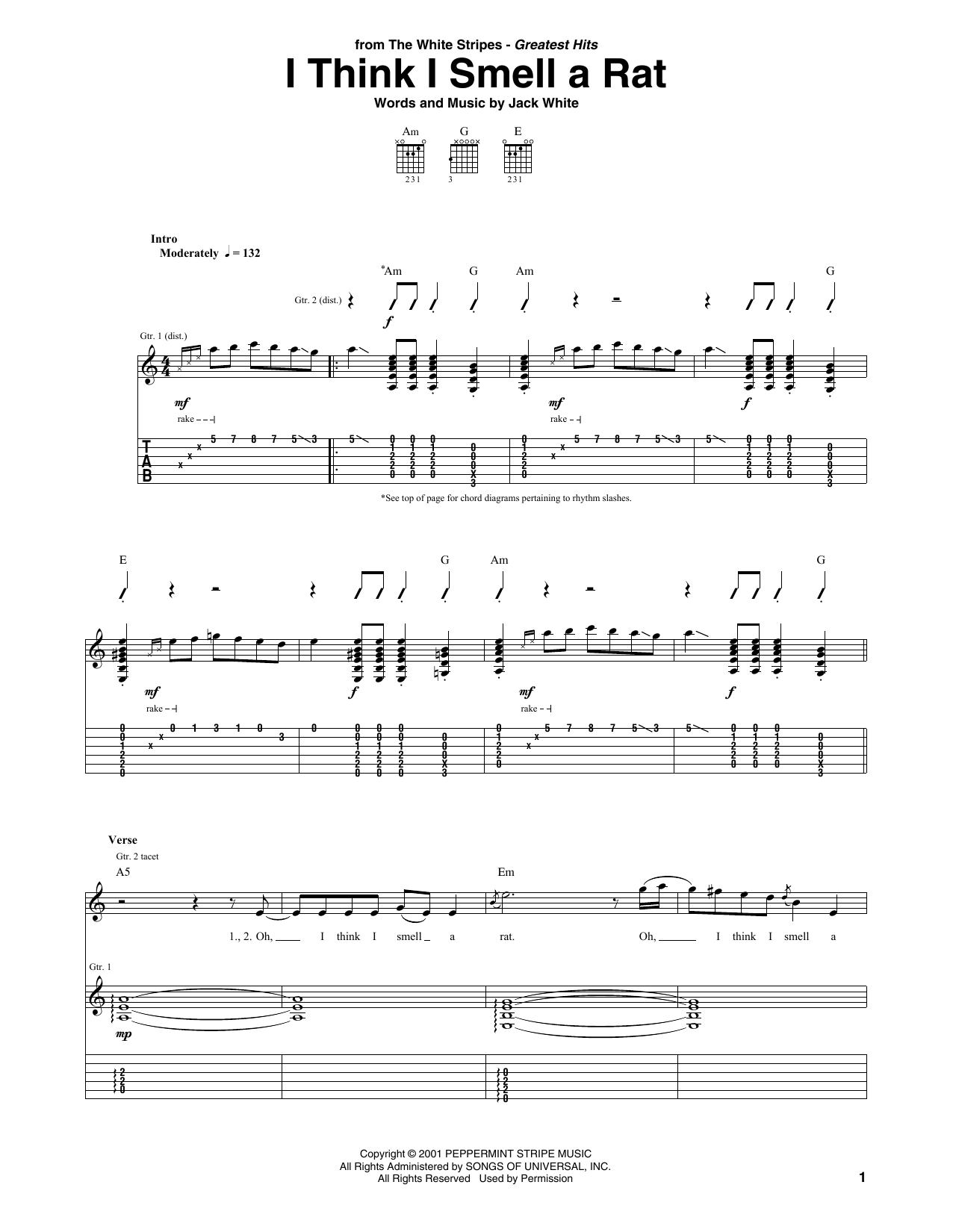The White Stripes I Think I Smell A Rat sheet music notes and chords arranged for Guitar Tab