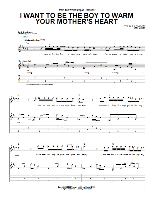 The White Stripes I Want To Be The Boy To Warm Your Mother's Heart sheet music notes and chords arranged for Guitar Tab