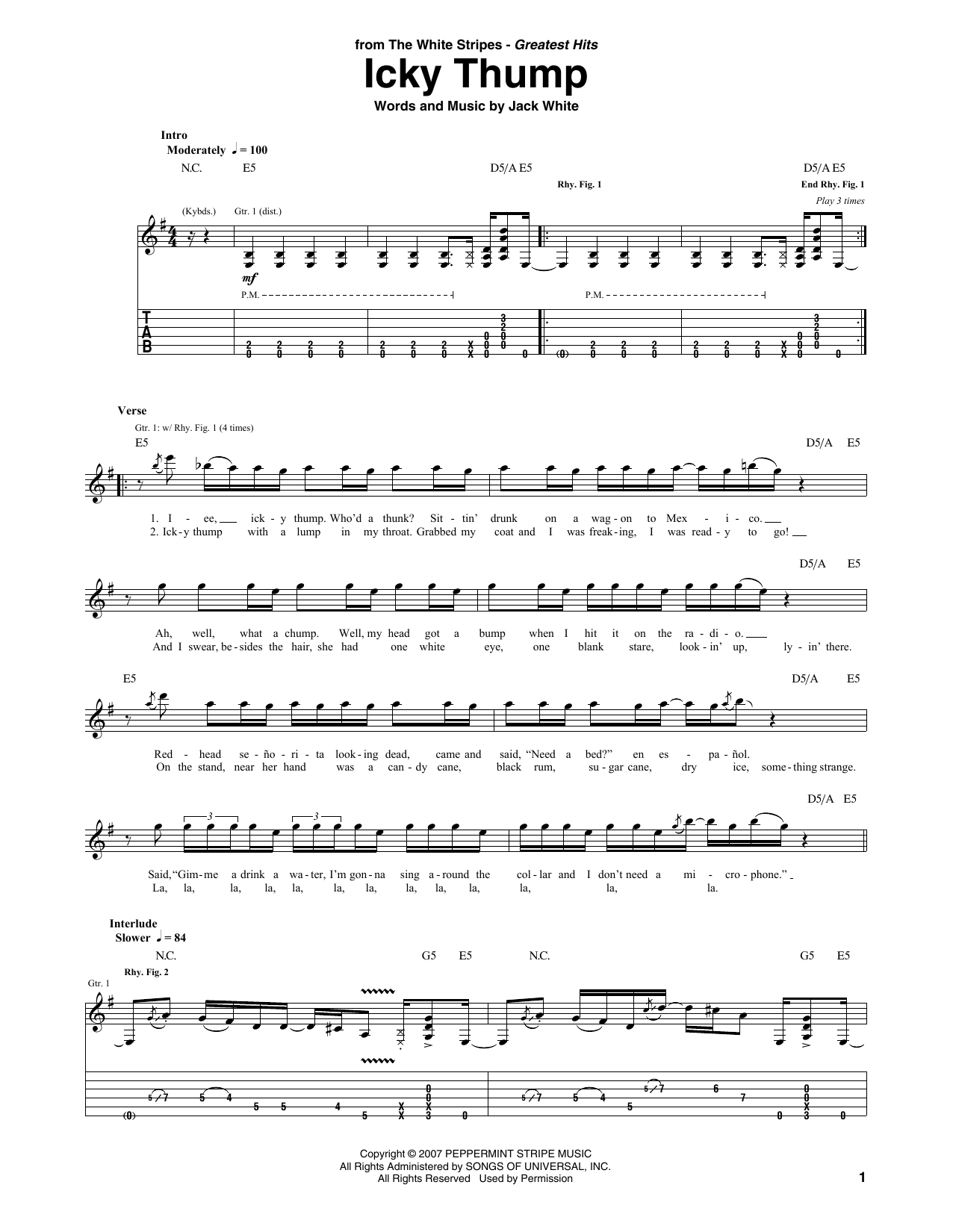 The White Stripes Icky Thump sheet music notes and chords arranged for Guitar Tab