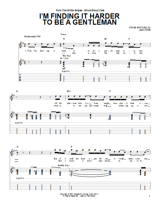 The White Stripes I'm Finding It Harder To Be A Gentleman sheet music notes and chords arranged for Guitar Tab