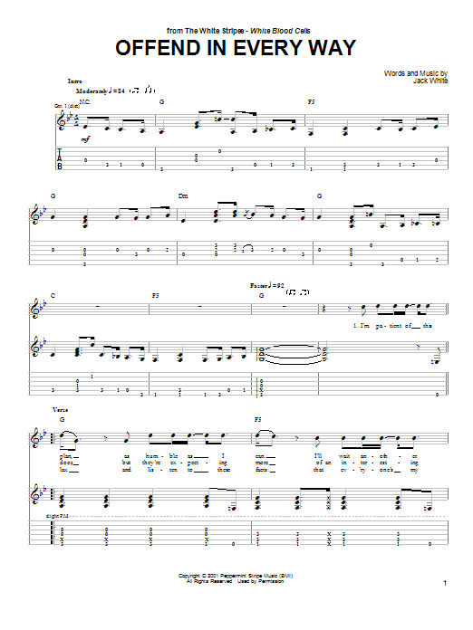The White Stripes Offend In Every Way sheet music notes and chords arranged for Guitar Tab