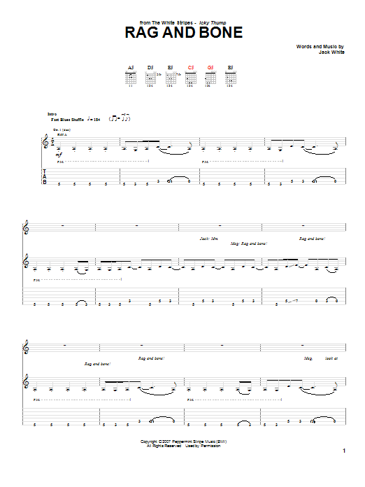 The White Stripes Rag And Bone sheet music notes and chords arranged for Guitar Tab