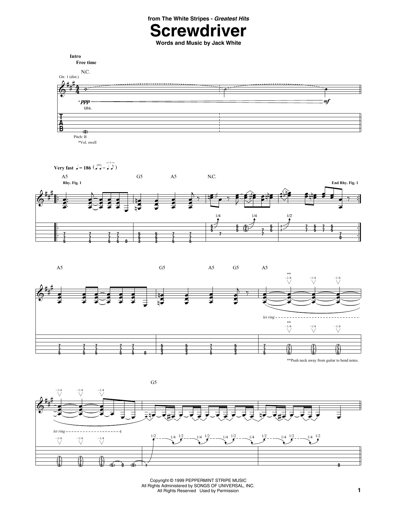 The White Stripes Screwdriver sheet music notes and chords arranged for Guitar Tab
