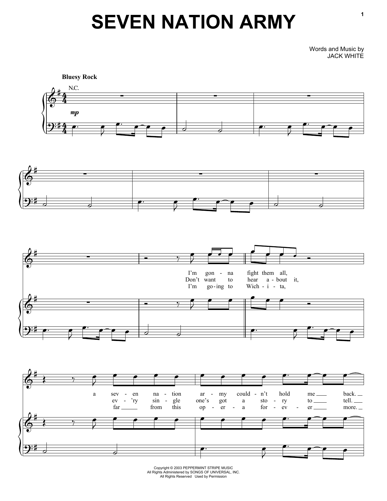 The White Stripes Seven Nation Army sheet music notes and chords arranged for Guitar Tab