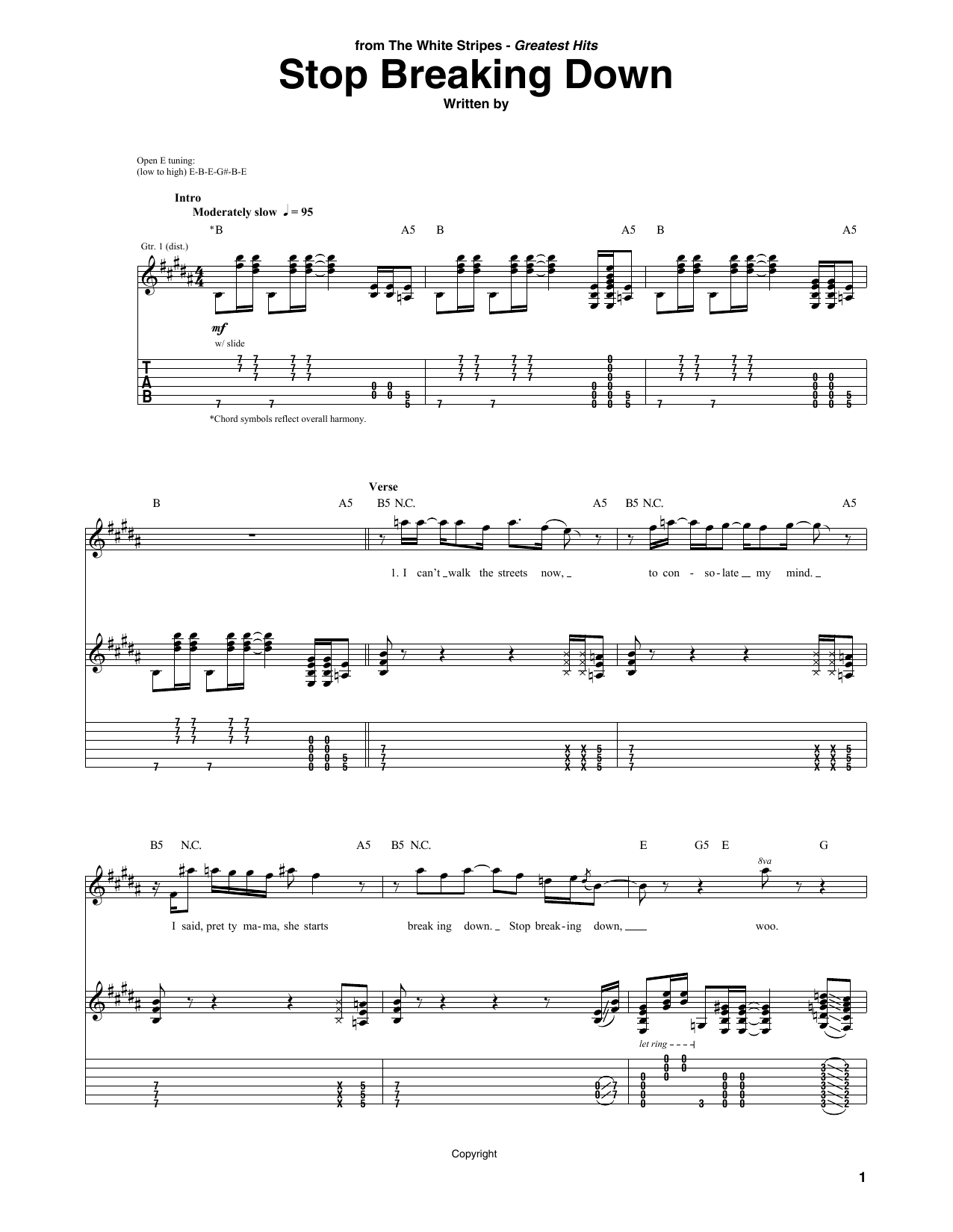 The White Stripes Stop Breakin' Down Blues sheet music notes and chords arranged for Guitar Tab