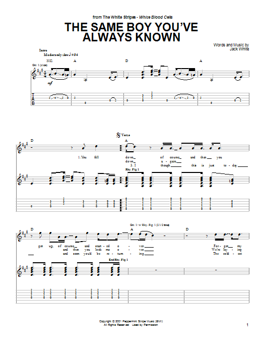 The White Stripes The Same Boy You've Always Known sheet music notes and chords arranged for Guitar Tab