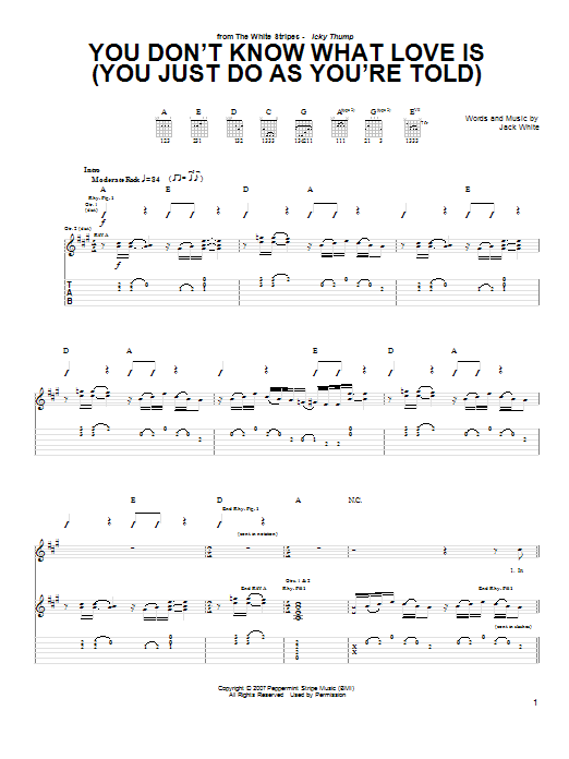 The White Stripes You Don't Know What Love Is (You Just Do As You're Told) sheet music notes and chords arranged for Guitar Tab