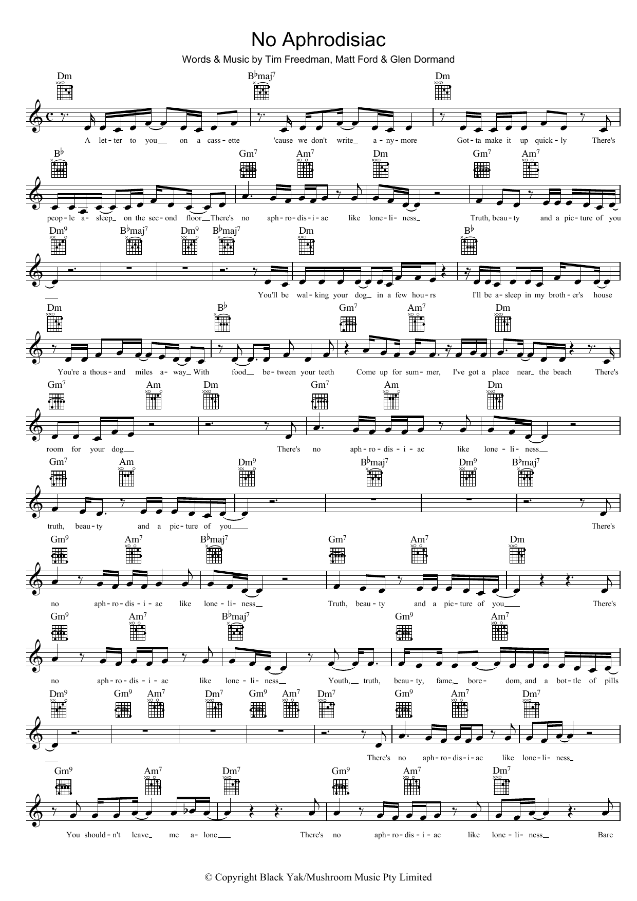 The Whitlams No Aphrodisiac sheet music notes and chords arranged for Lead Sheet / Fake Book