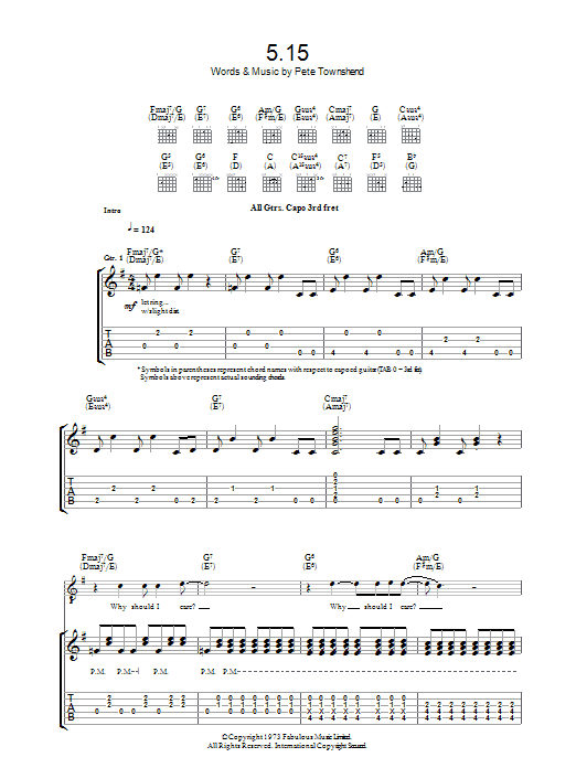 The Who 5:15 sheet music notes and chords arranged for Guitar Tab