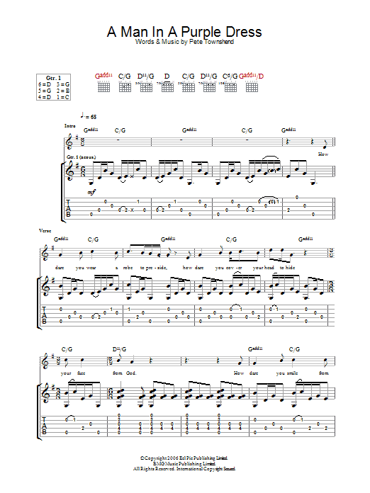 The Who A Man In A Purple Dress sheet music notes and chords arranged for Guitar Tab