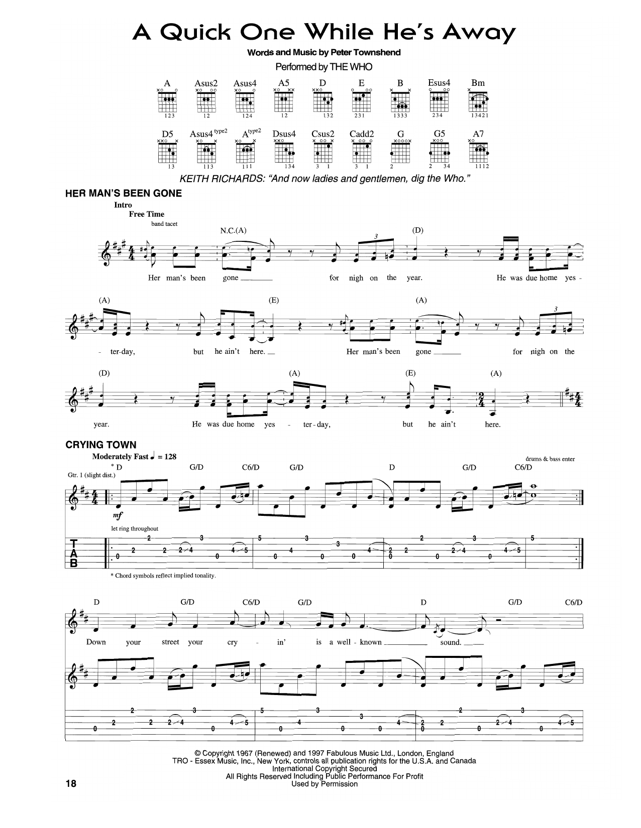 The Who A Quick One While He's Away sheet music notes and chords arranged for Guitar Tab