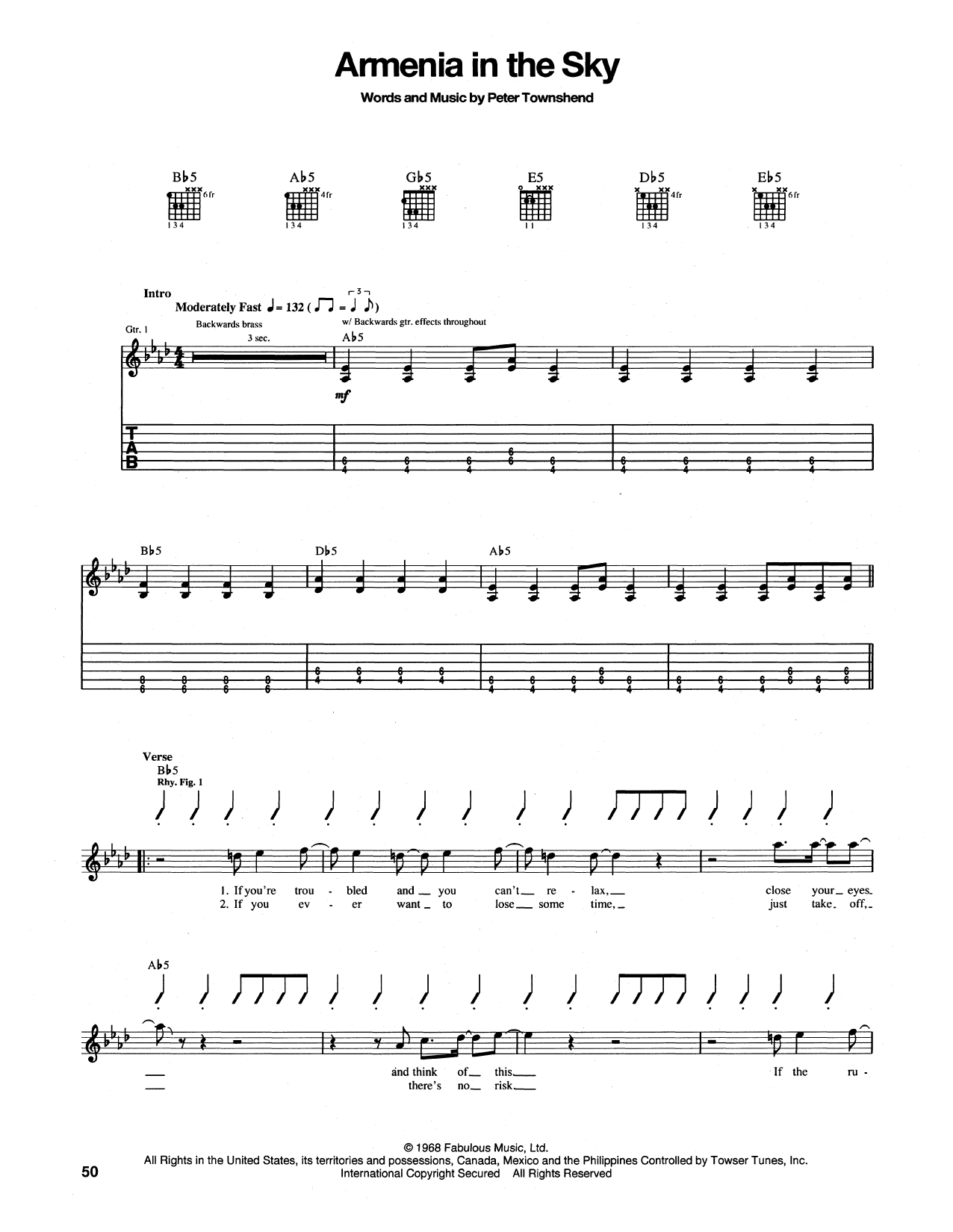 The Who Armenia City In The Sky sheet music notes and chords arranged for Guitar Tab