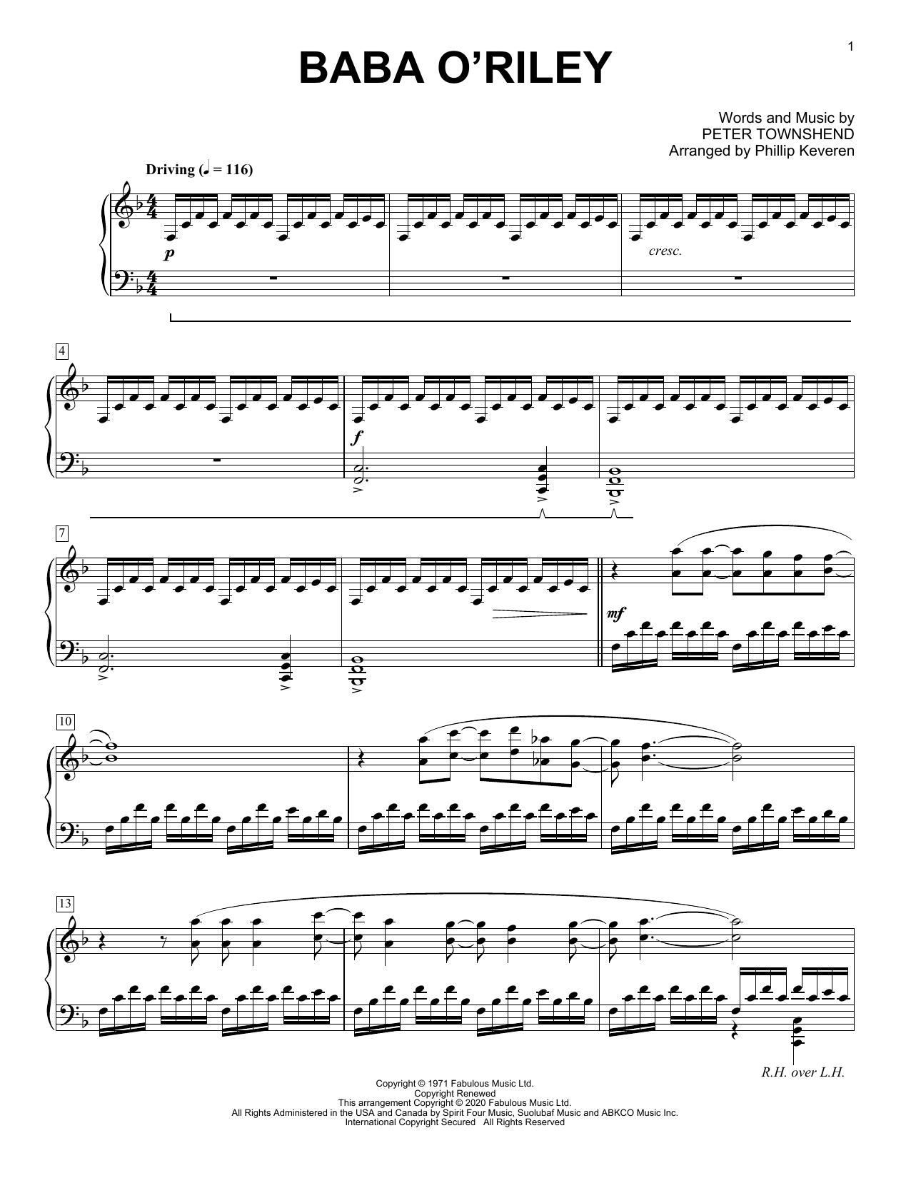 The Who Baba O'Riley [Classical version] (arr. Phillip Keveren) sheet music notes and chords arranged for Piano Solo
