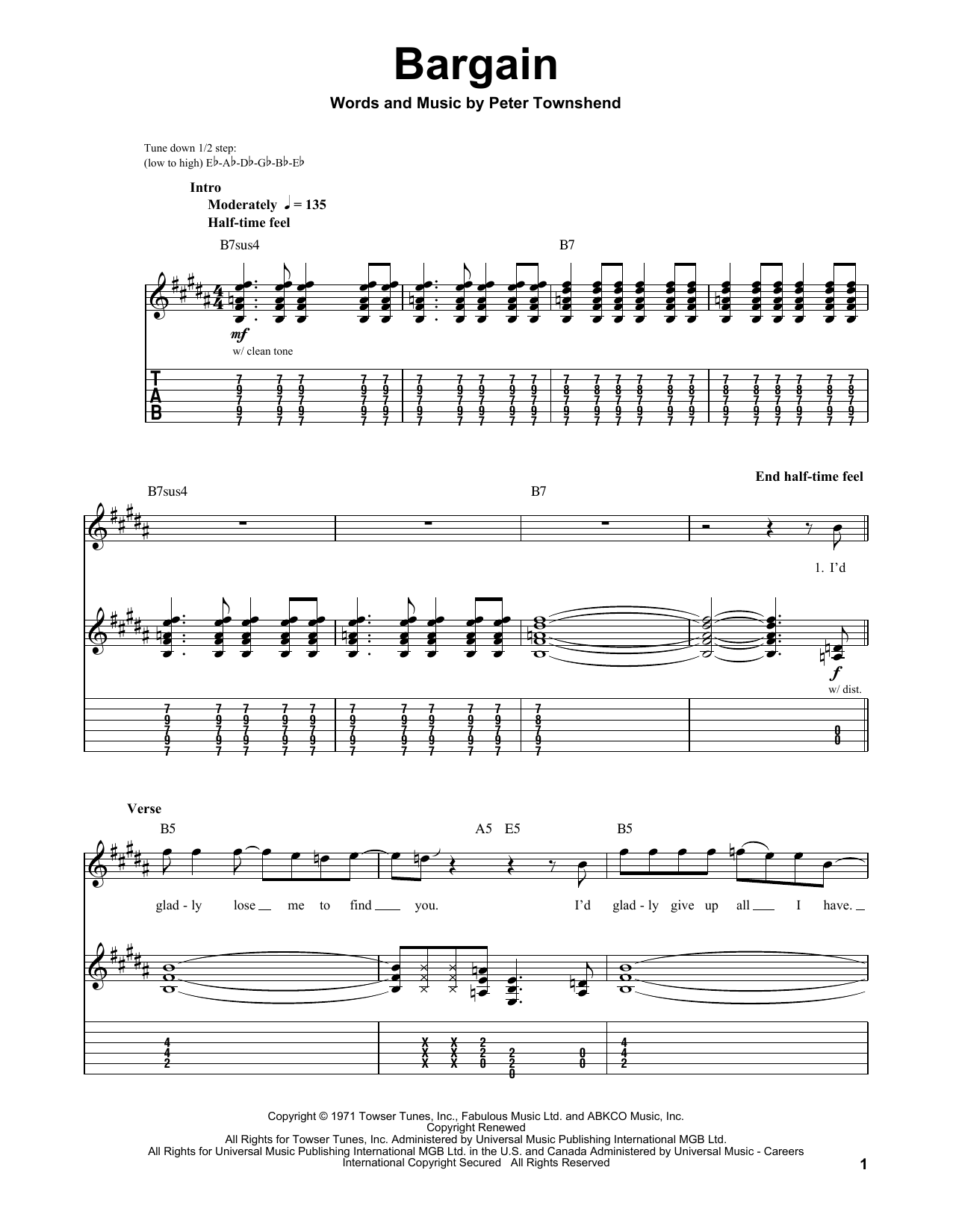 The Who Bargain sheet music notes and chords arranged for Easy Guitar Tab