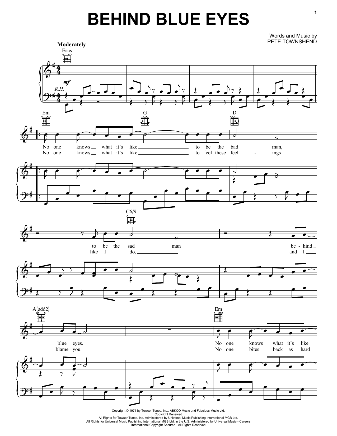 The Who Behind Blue Eyes sheet music notes and chords arranged for Drums Transcription