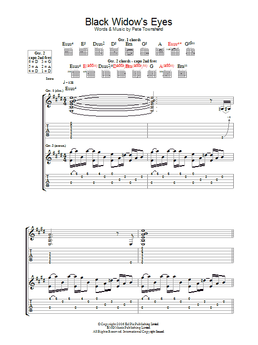 The Who Black Widow's Eyes sheet music notes and chords arranged for Guitar Tab