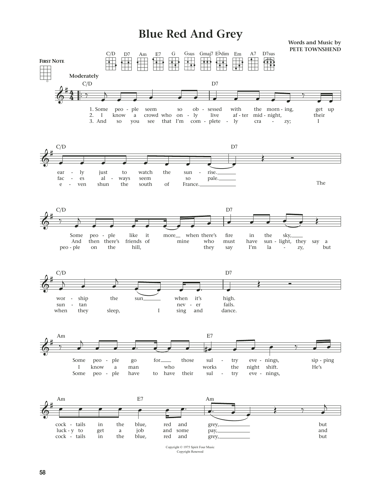 The Who Blue Red And Grey (from The Daily Ukulele) (arr. Jim Beloff) sheet music notes and chords arranged for Ukulele