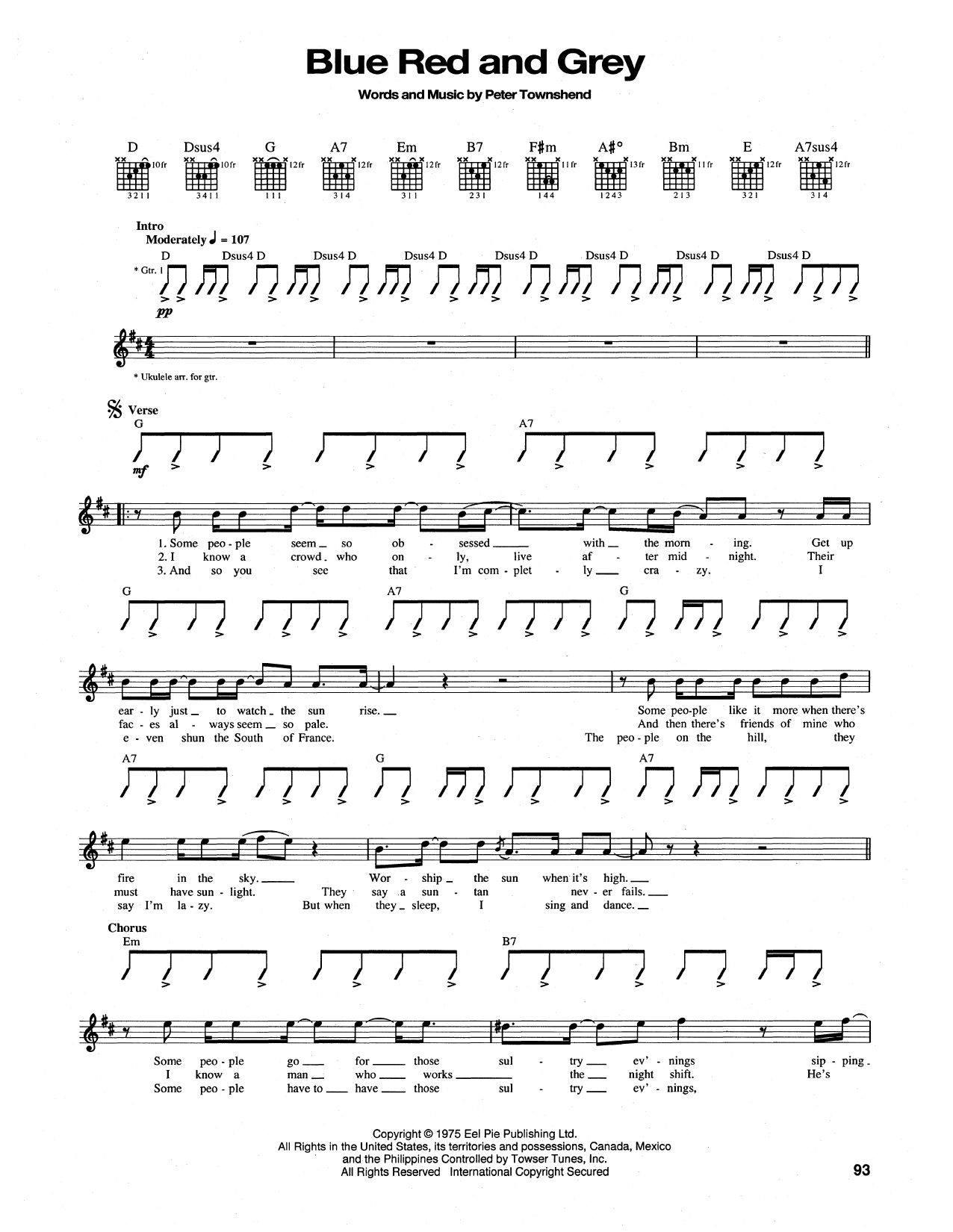 The Who Blue, Red and Grey sheet music notes and chords arranged for Ukulele