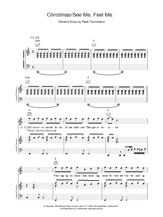 The Who Christmas/See Me Feel Me sheet music notes and chords arranged for Piano, Vocal & Guitar Chords
