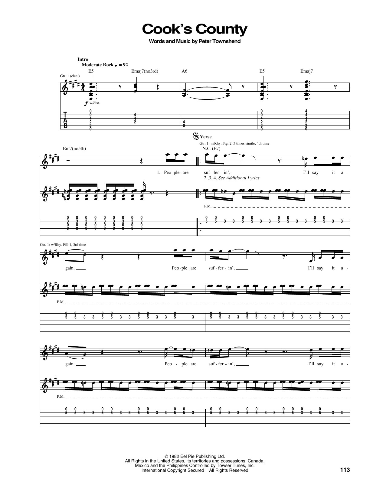 The Who Cook's County sheet music notes and chords arranged for Guitar Tab